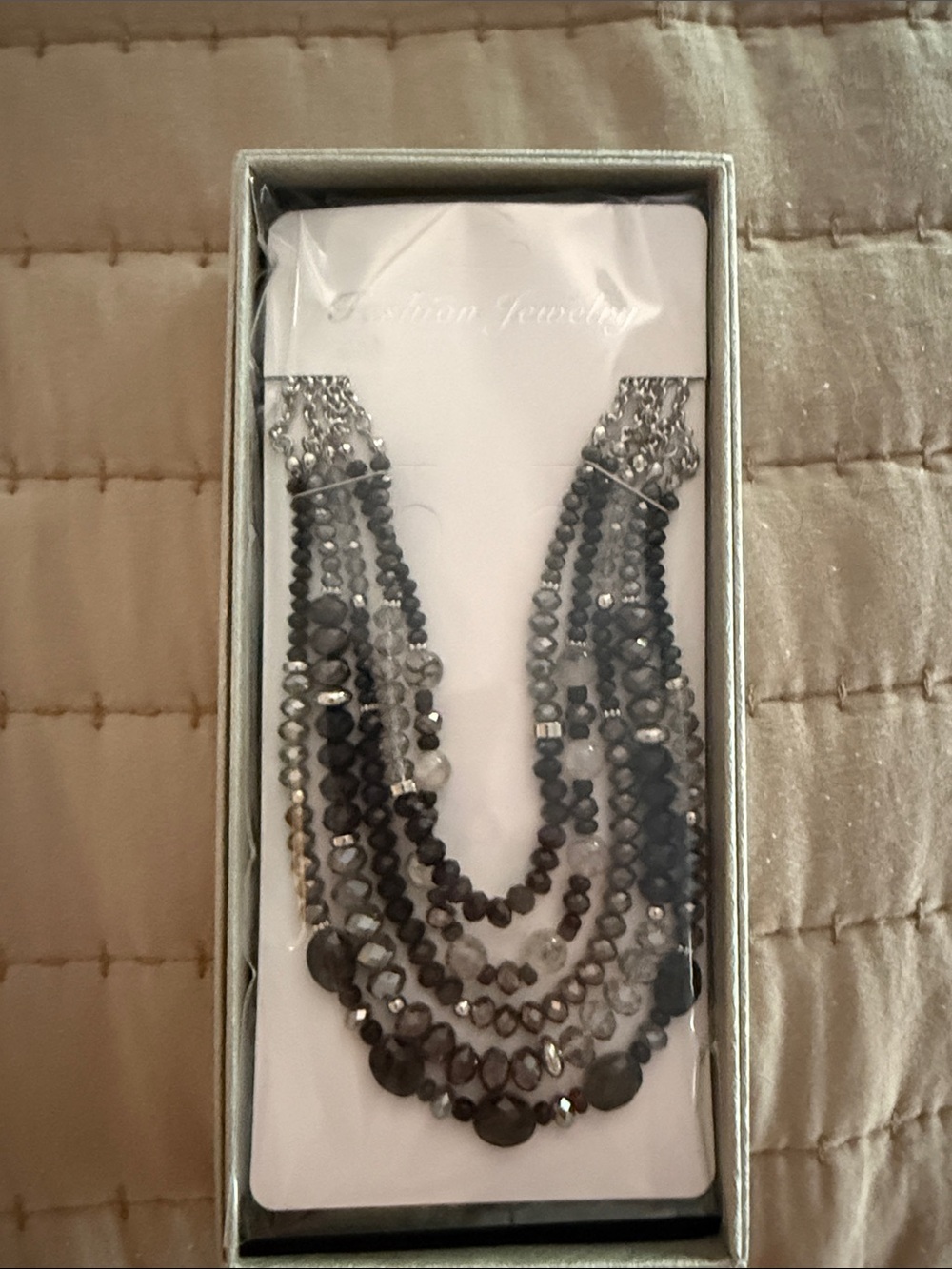Fashion Jewelry Black and Silver Multi-Strand Beaded Necklace